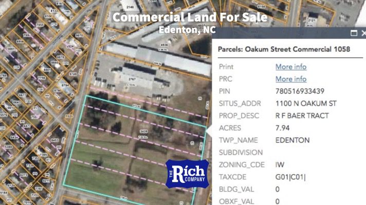 Commercial Land For Sale - 7.94 Acres Zoned Industrial Downtown Edenton, NC
