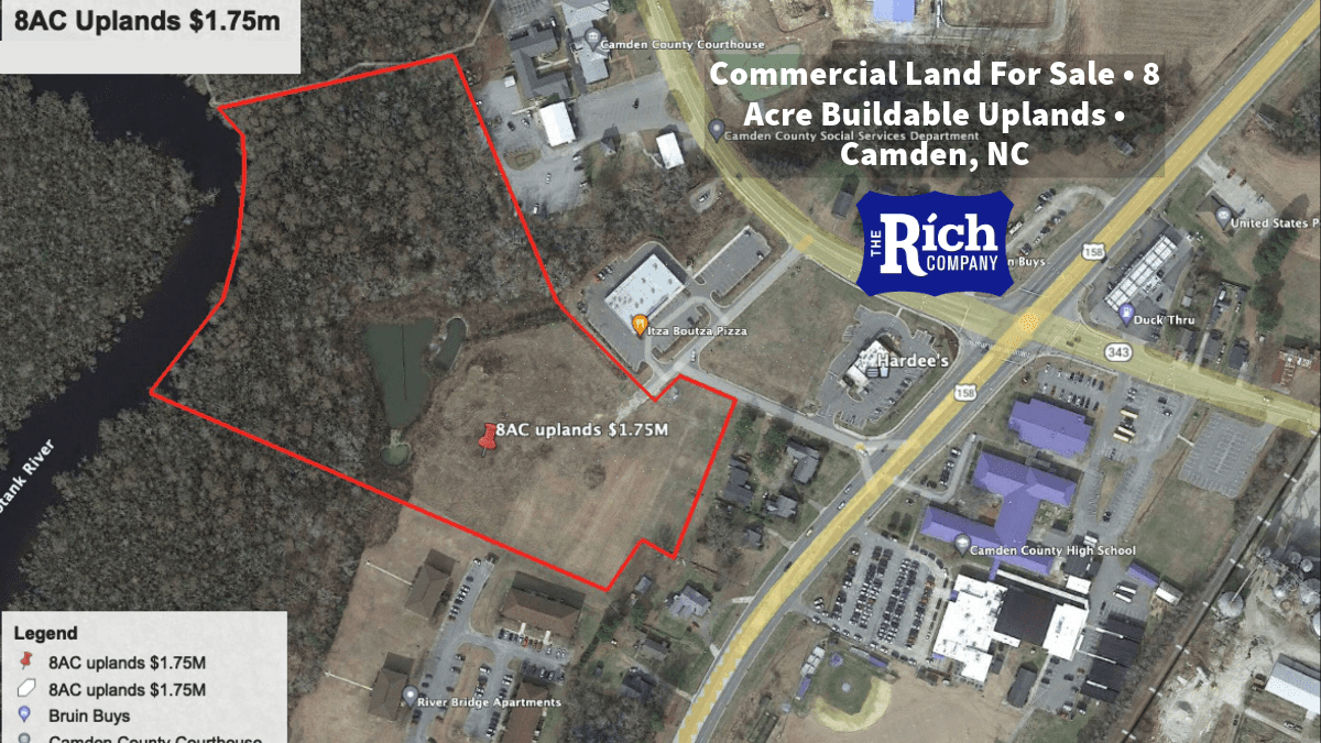 Commercial Land For Sale • 8 Acre Buildable Uplands • Camden, NC
